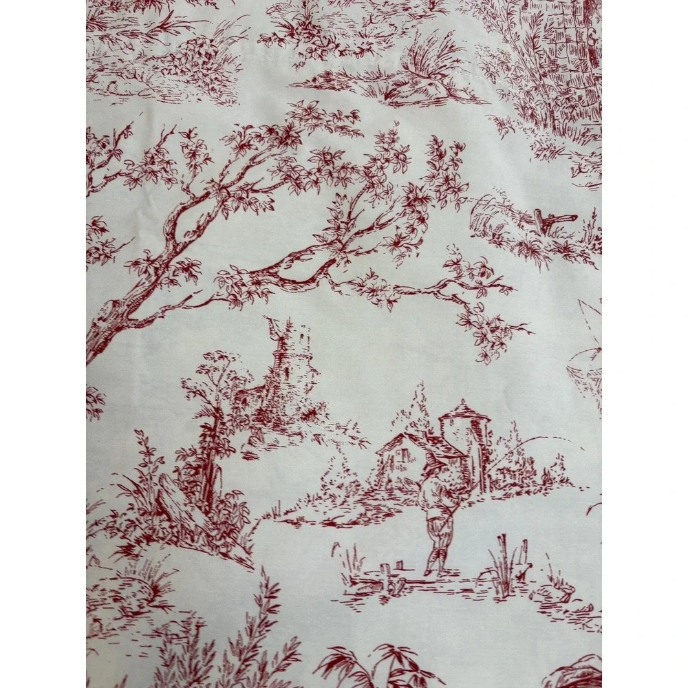 Vintage Red Toile Valance Set of 3 French Country Scenic Cotton Window Treatment